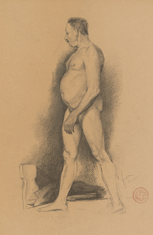 Ľudovít Fulla – Štúdia aktu staršieho muža - zboku 