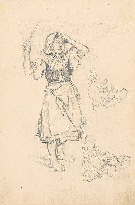 Jaroslav Augusta –  Tri náčrty dievčiny v ľudovom odeve  