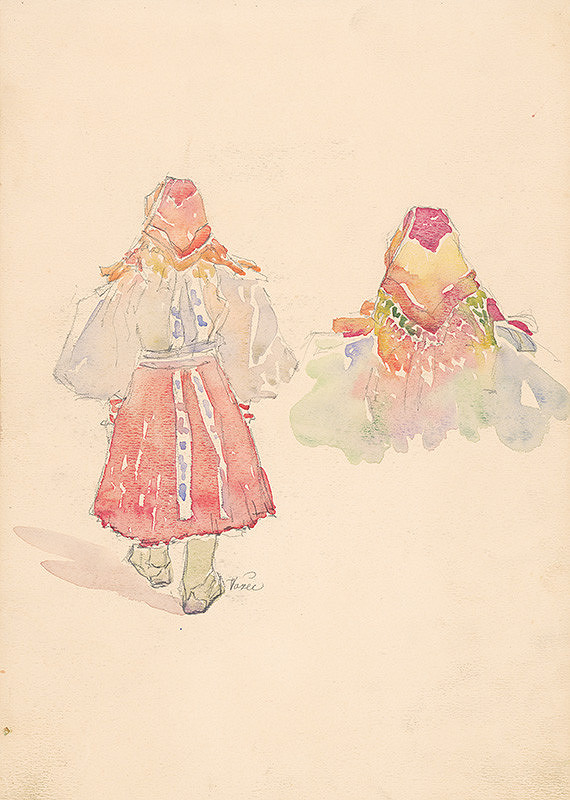 Jaroslav Augusta – Dva náčrty dievčiny v ľudovom odeve  