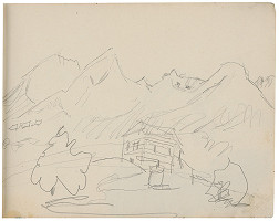 Margita Czóbelová – Náčrt horskej krajiny s dedinským domčekom   