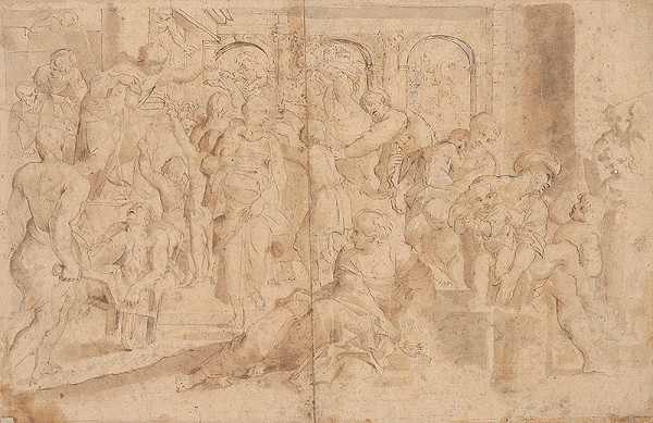 Taliansky majster zo 17. storočia – Vystúpenie svätca na námestí