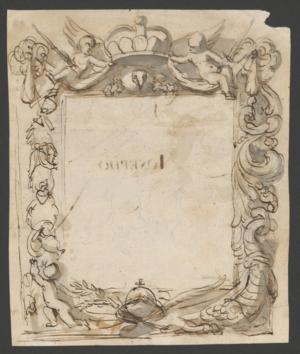 Rakúsky maliar z 2. polovice 18. storočia – Ornamentálny rám s cisárskymi insigniami 