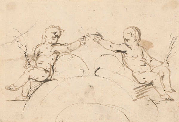 Rakúsky maliar z 2. polovice 18. storočia – Dvaja putti - Návrh na dekoráciu 