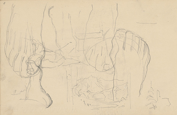 Ladislav Mednyánszky – Náčrt stojacej figúry, chodidiel a krajinky  