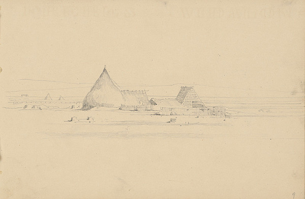 Ladislav Mednyánszky – Náčrt krajiny s ľudovou architektúrou 