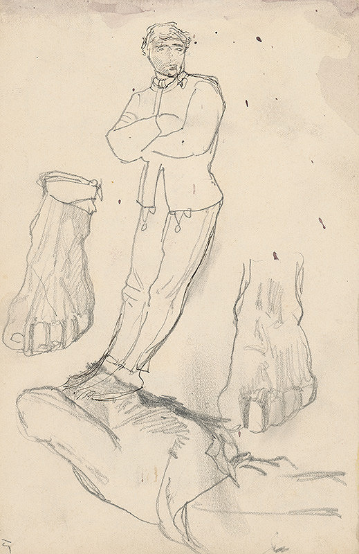 Ladislav Mednyánszky – Štúdia stojacej a ležiacej postavy a chodidiel  