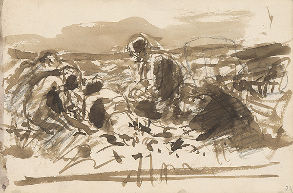 Ladislav Mednyánszky – Štúdia kľačiacich postáv v krajine  