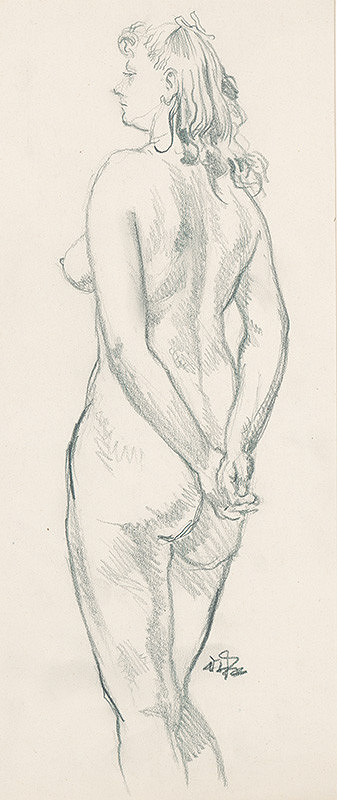Jaroslav Vodrážka – Stojaci ženský akt s rukami založenými za chrbtom 