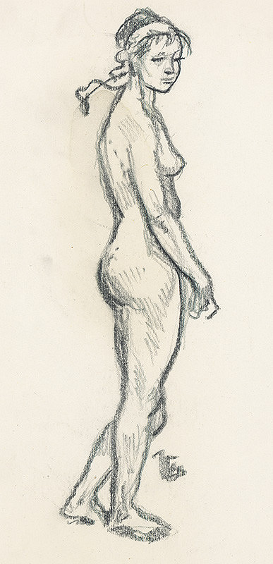 Jaroslav Vodrážka – Stojaci akt so stuhou vo vlasoch 