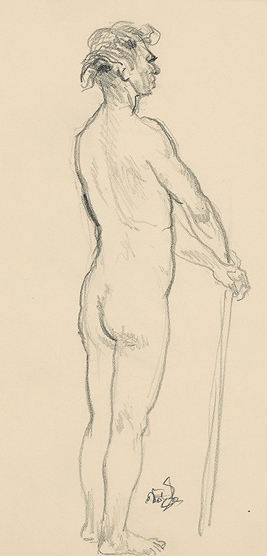 Jaroslav Vodrážka – Stojaci mužský akt opierajúci sa o palicu 
