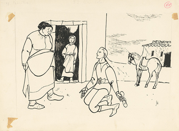 Vincent Hložník – Kľačiaci mladík pred dedinčankou 