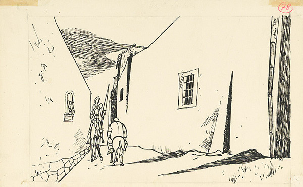 Vincent Hložník – Don Quijote a Sancho Panza v úzkej uličke mesta 