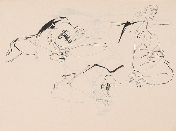 Július Lőrincz – 59. Vojna II. - Kľačiaca žena a dve štúdie hláv ženy 