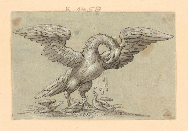 Taliansky majster zo 17. storočia – Mytologický vták kŕmiaci krvou svoje mláďatá 