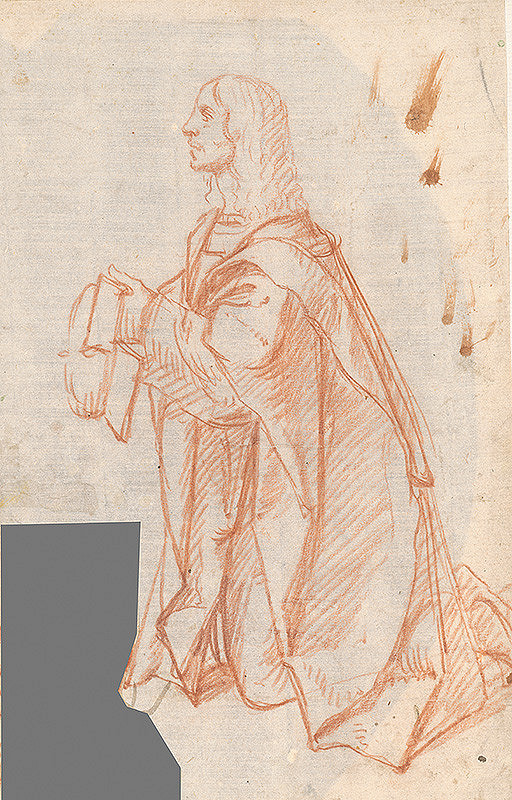 Český maliar z 19. storočia – Study of a Kneeling Man with a Hat of University Master 