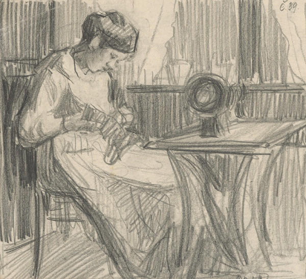 Eduard Putra – Štúdia sediacej ženy pri šijacom stroji