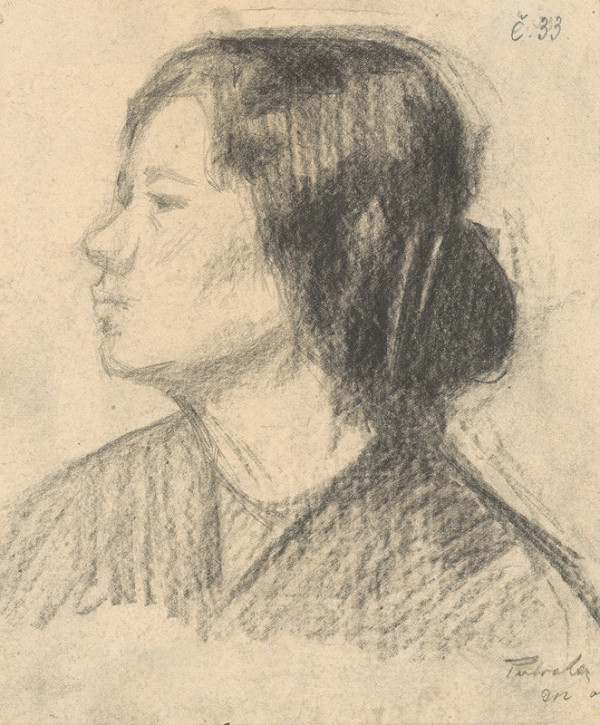 Eduard Putra – Štúdia hlavy ženy s vlasmi zviazanými do uzla