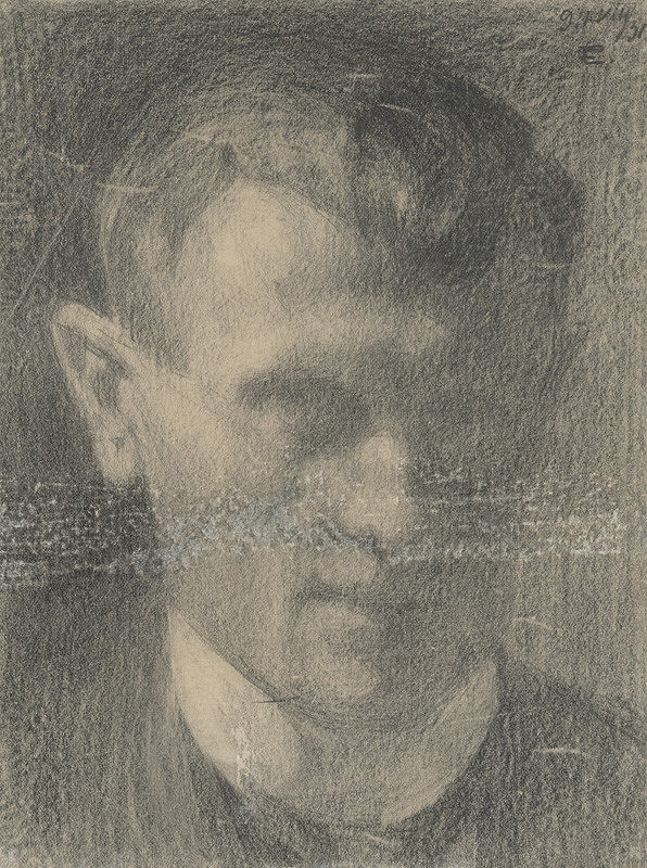 Eduard Putra – Štúdia hlavy muža s tvrdým stojatým golierom 