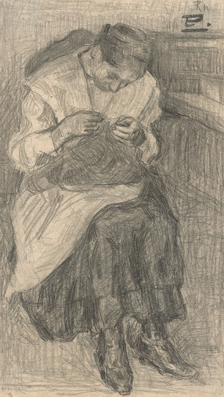 Eduard Putra – Štúdia sediacej ženy pri šití