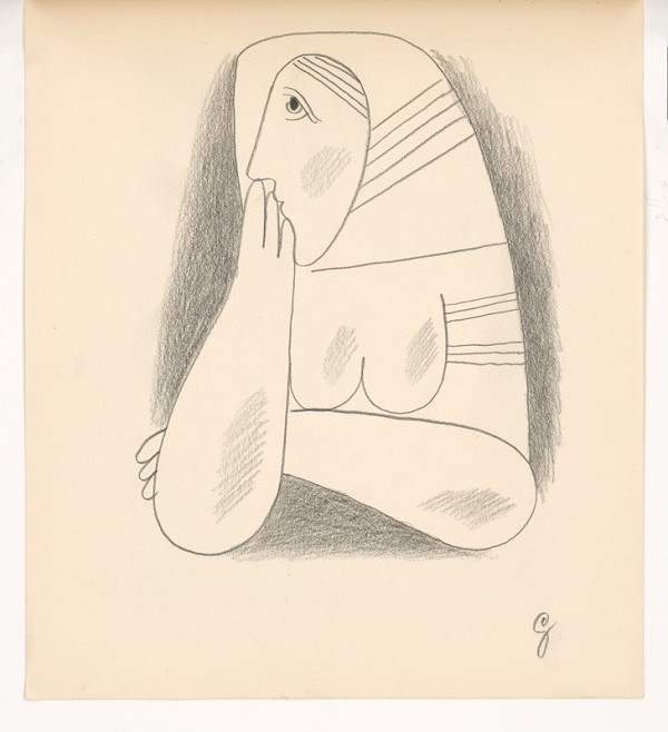 Mikuláš Galanda – Žena v pásikovej šatke a oplecku s podopretou tvárou