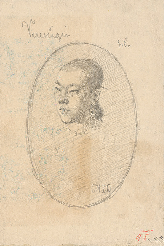 Milan Thomka Mitrovský – Portrait Study of a Woman Sibo with Earrings -  According to Vereshchagin