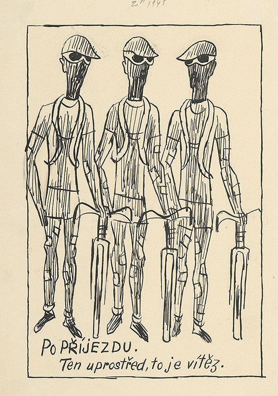 Štefan Bednár – Traja víťazi cyklistických pretekov.Tour de France.Návrh na ilustr. 