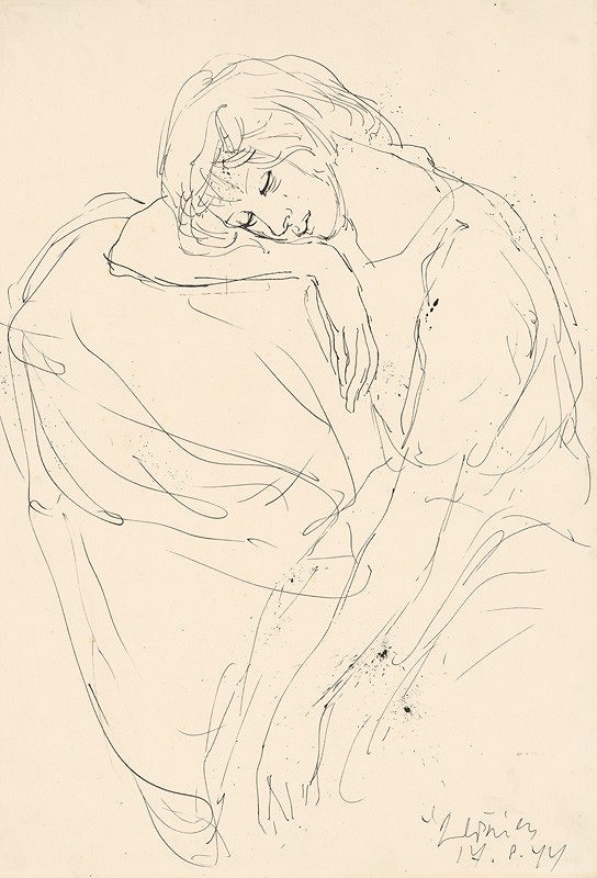 Vincent Hložník – Figurálna štúdia sediacej ženy s podopretou hlavou
