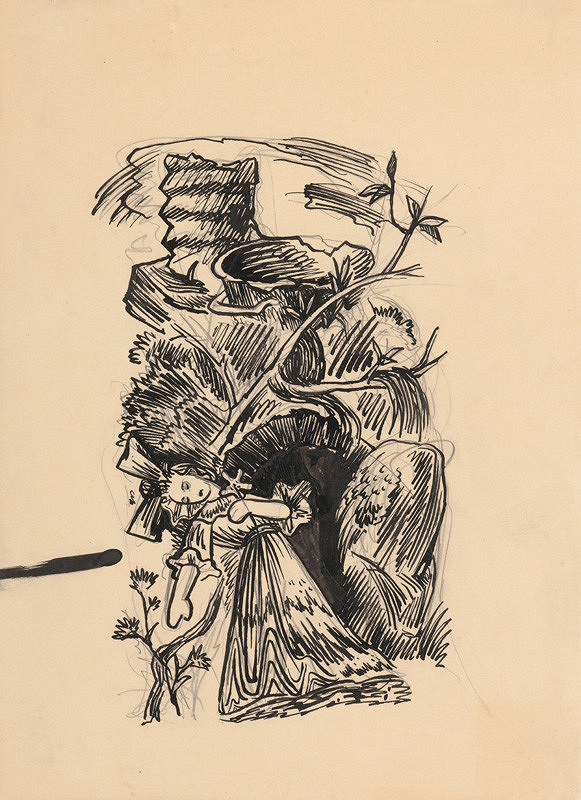 Ján Novák – Mŕtve dievčatko s mašľou (ilustrácia rozprávky?)  