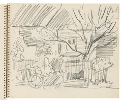 Arnold Peter Weisz-Kubínčan – Skicár 16 Žena ťahajúca káru po dedine 