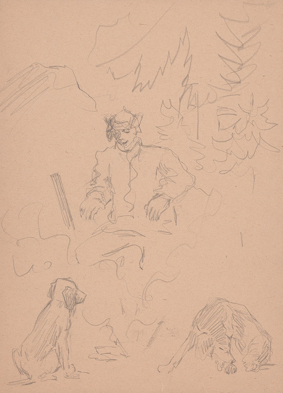 Arnold Peter Weisz-Kubínčan – Lovec a dva psy, Skice mužov 