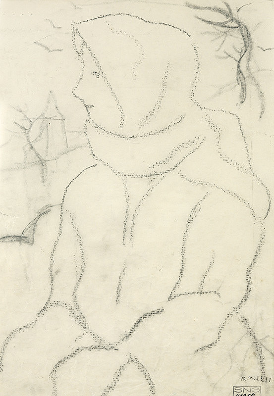 Zolo Palugyay – Study of a Woman in a Folk Costume with Headscarf with a Landscape Background