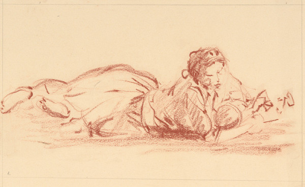 Jozef Kostka – Štúdia ležiacej ženy s dieťaťom 