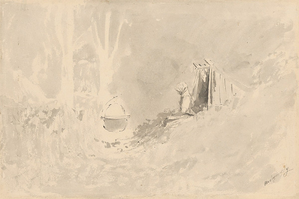 Ladislav Mednyánszky – Žena sediaca pri kotli pred kolibou 