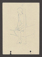 Jozef Fedora – Vychudnutý nahý muž, sediaci na drevenej posteli v cele koncentračného tábora 