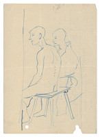 Jozef Fedora – Dvaja muži sediaci na lavici v koncentračnom tábore 