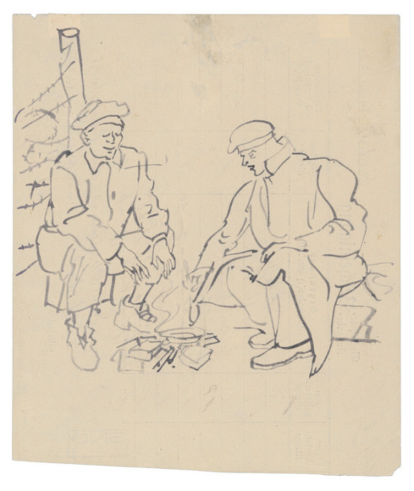 Jozef Fedora – Zohrievanie jedla na ohni na dvore koncentračného tábora 