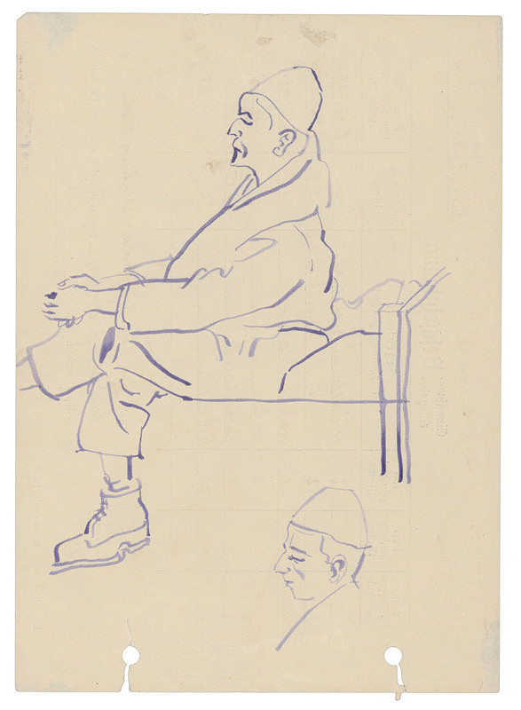 Jozef Fedora – Man Sitting with Crossed Legs on a Pallet in the Concentration Camp 
