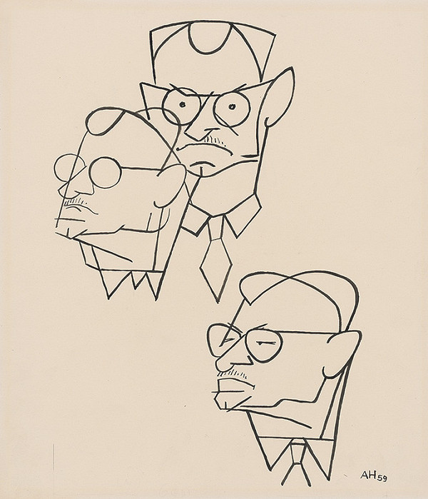 Adolf Hoffmeister – Three Various Caricatures of Andrej Plávka