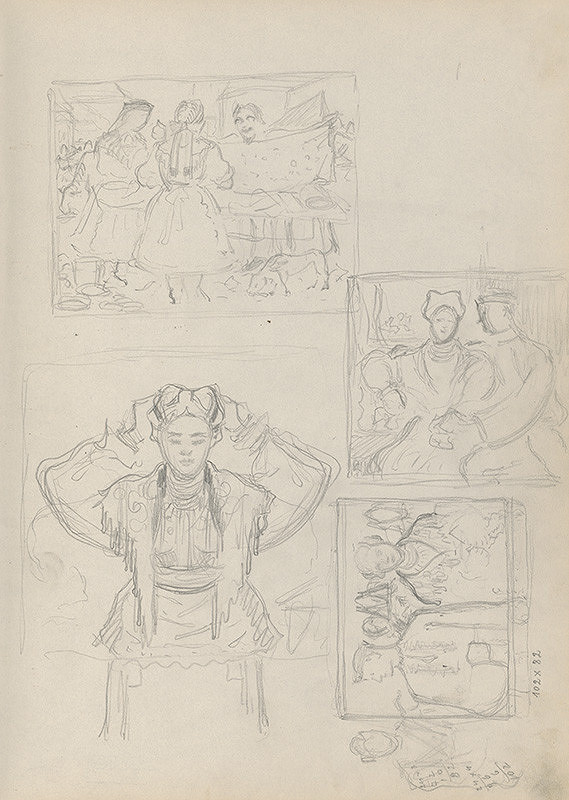 Štefan Polkoráb – Náčrtník s figur. štúdiami - Krojované ženy 