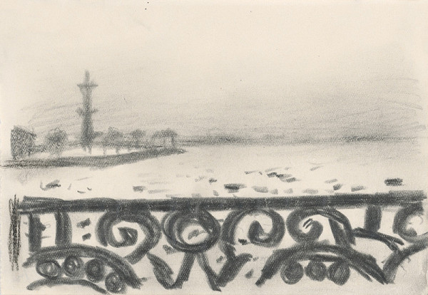 Peter Matejka – Štúdia rieky so zábradlím 