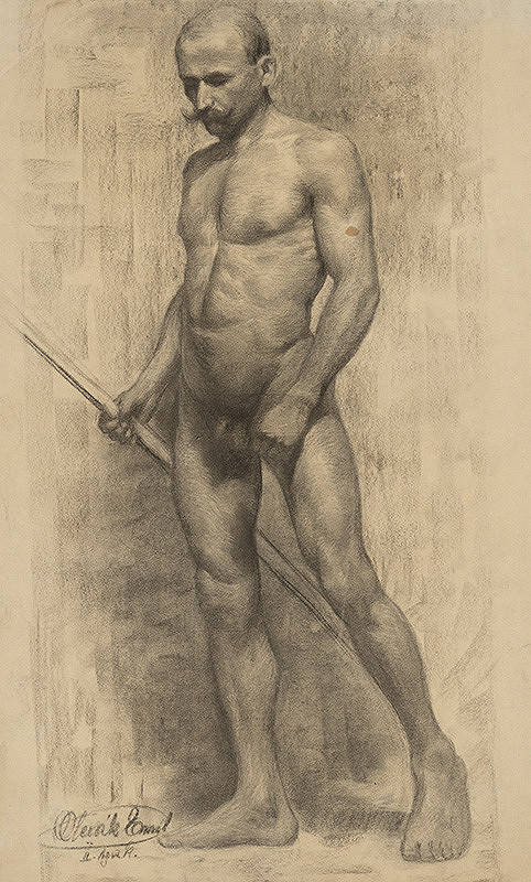 Emil Alexay-Olexák – Štúdia stojaceho muža s palicou v ruke
