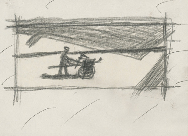 Peter Matejka – Štúdia muža s dvojkolesovým vozíkom