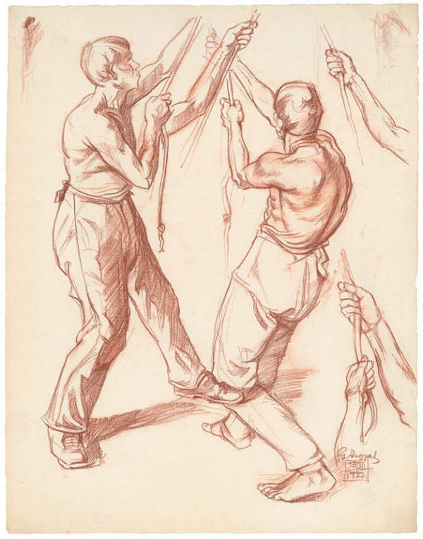 Gejza Angyal – Štúdia dvoch mužov ťahajúcich povraz  