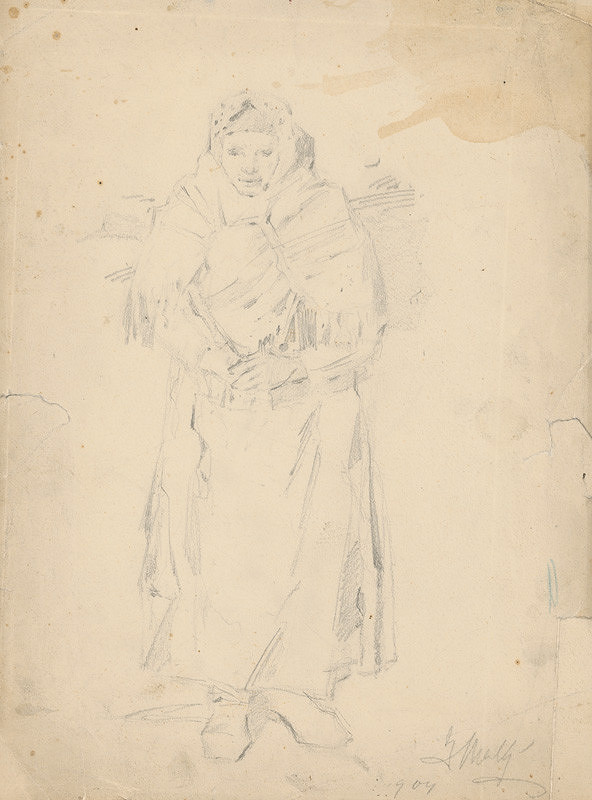 Gustáv Mallý – Old Woman with a Hamper (Study of a Woman Carrying Twigs)
