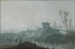 Jean Baptiste Pillement – River Landscape with Bridges and Figural Staffage 
