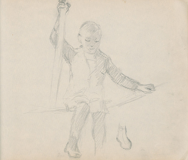 Gustáv Mallý – Skicár so 17. listami - Sediaci chlapec 