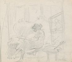 Gustáv Mallý – Skicár so 17. listami - Sediaca 