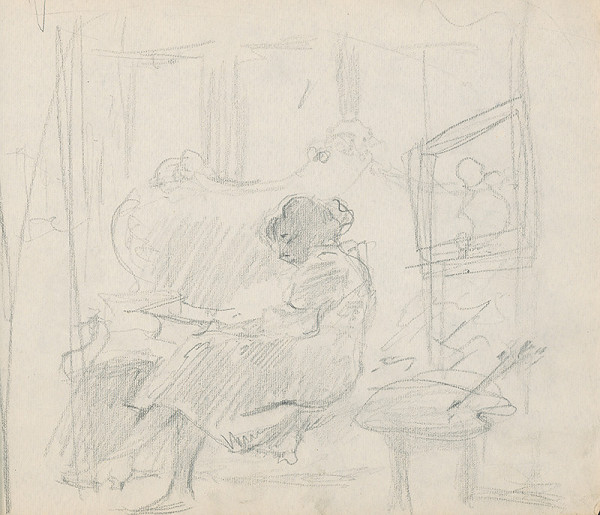 Gustáv Mallý – Skicár so 17. listami - Sediaca 