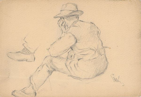 Gustáv Mallý – Study of a Seated Villager with Proped up Hand 