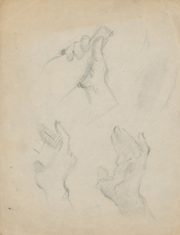 Gustáv Mallý – Štúdia rúk a ruky držiacej fľašu 